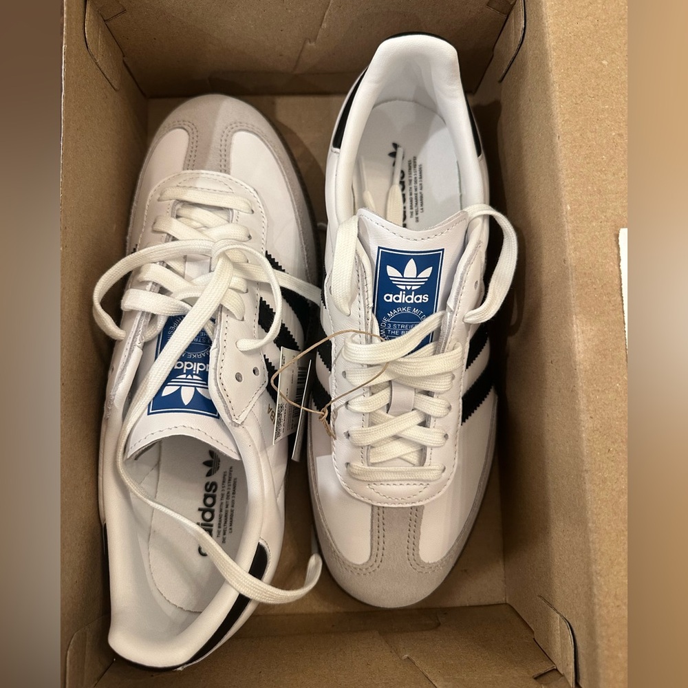 adidas White Leather Sneakers with Black Three Stripes - Picture 3 of 3